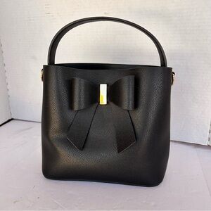 Like Dreams Black Bow Handbag Optional Shoulder Strap Faux Pebbled Leather
